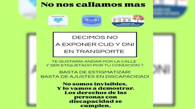 Decimos no a exponer el Certificado Único de Discapacidad al subir al colectivo