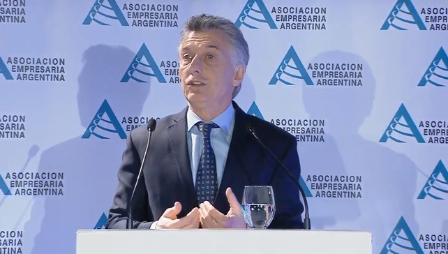 El presidente Mauricio Macri habló hoy en  IV jornada de la Asociación Empresaria Argentina. 
