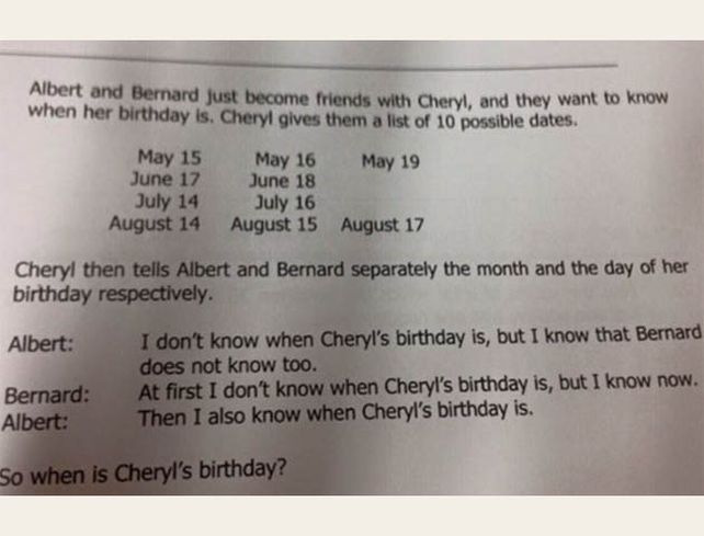 La respuesta al problema ¿Cuándo es el cumpleaños de Cheryl?