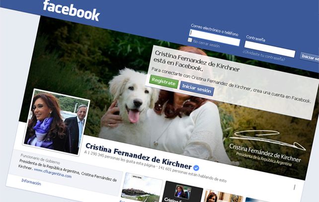 Cristina Fernández tiene su propia cuenta de Facebook desde 2010.