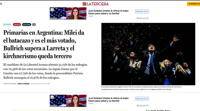 La reacción de los medios internacionales ante el triunfo de Milei en las Paso