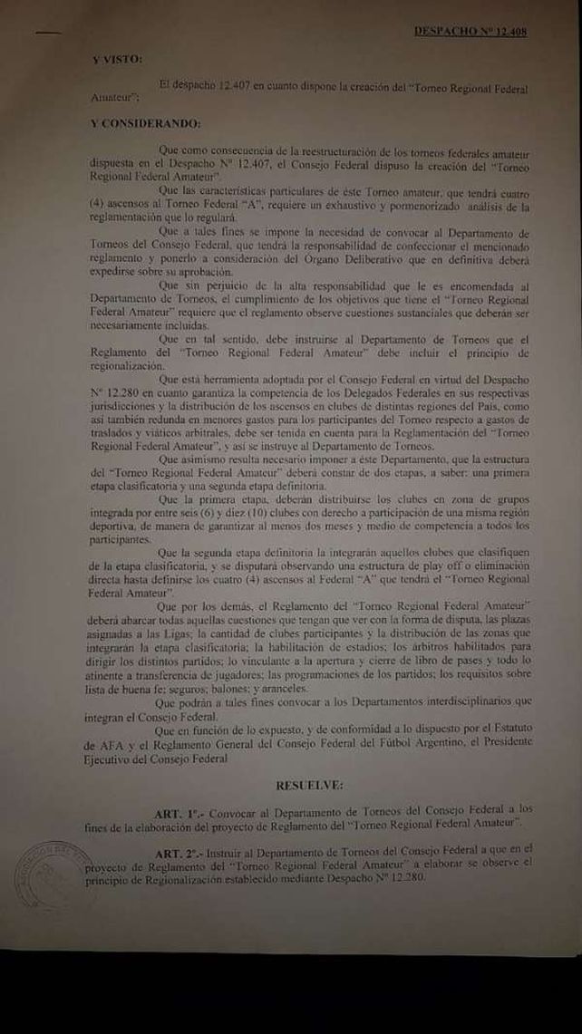 Así se jugaría el Torneo Regional Federal Amateur
