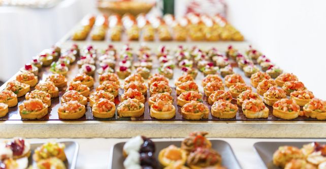 Large variety of fresh canapes for event