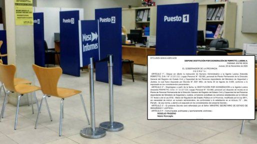 Expulsaron a la exagente que eliminó datos del Registro Civil de Entre Ríos