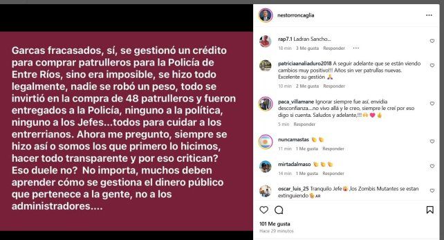Compra de patrulleros: garcas fracasados disparó Néstor Roncaglia