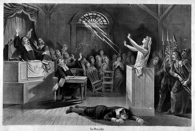Ilustraci&oacute;n de 1892 sobre los juicios por brujer&iacute;a que asolaron Nueva Inglaterra en el siglo XVII.