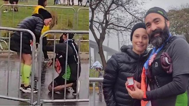 Postales de la tierna propuesta de casamiento en la maratón del Puente Rosario - Victoria&nbsp;