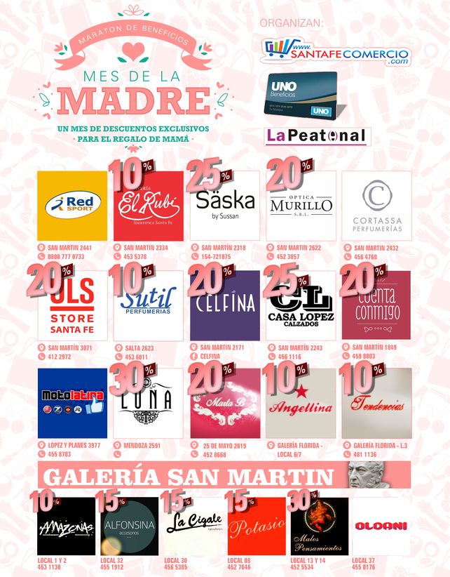 Estos son los comercios adheridos para la promo del Mes de la Madre Estos son los comercios adheridos para la promo del Mes de la Madre
