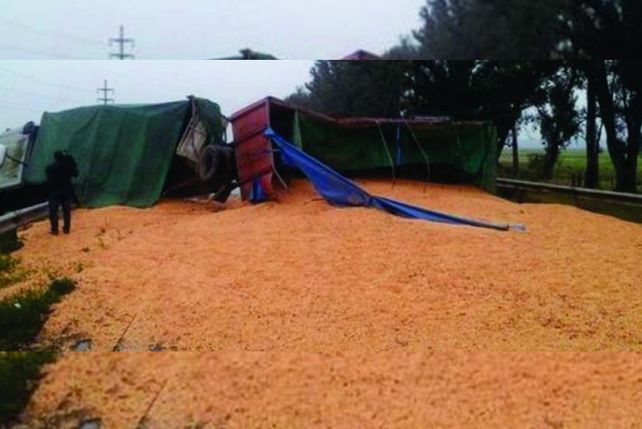Volcó un camión y desparramó su carga en la ruta A-012