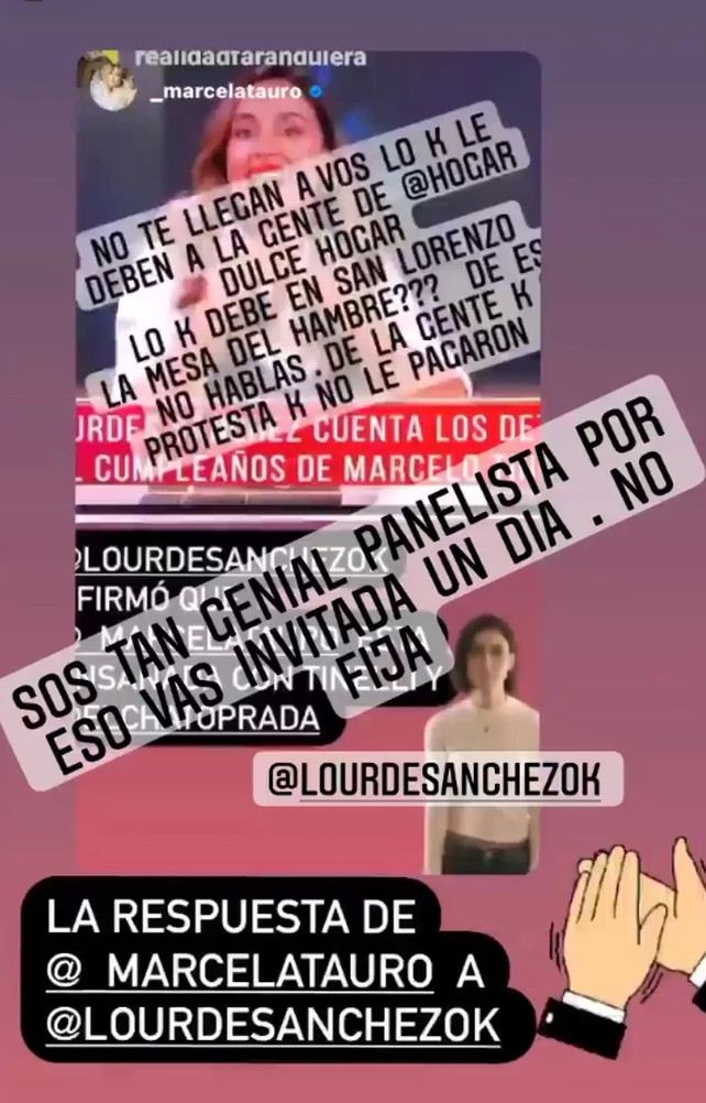 Lourdes Sánchez dijo que Marcela Tauro está ensañada con Tinelli, y la respuesta fue lapidaria