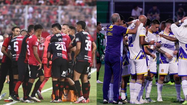 Newells y Central en un alto para la hidratación. Se verán en el clásico del domingo pero el miércoles deben jugar por la tarde.