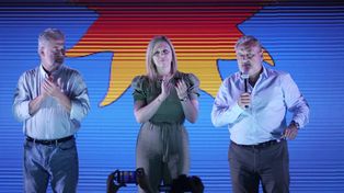 Roberto Mirabella, María de los Angeles Sacnun y Marcelo Lewandowski, el domingo, en el búnker del FdT.