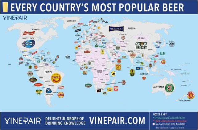 Las cervezas más populares en cada país, en un solo mapa