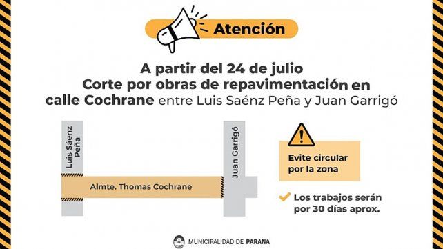 Por obras de recuperación de la trama vial en calle Cochrane habrá desvíos del tránsito. También prevén variante recorrido de colectivos&nbsp; en calle Espejo&nbsp;