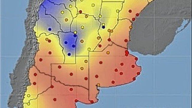 El mapa de fuego que dio a conocer el SMN y que involucra a Entre Ríos.