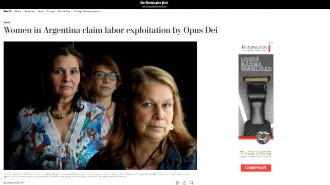 Foto de la portada de la Web del Washington Post del 12 de noviembre último con la denuncia de las 42 mujeres contra el Opus.