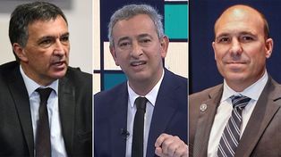 El presidente de Newells, Ignacio Astore, el intendente Pablo Javkin y el titular de central, Gonzalo Belloso.