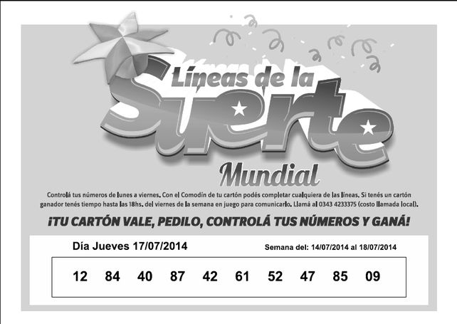 Números que corresponden al JUEVES 17 de JULIO.