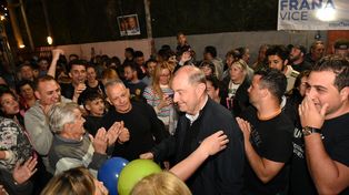 Adrián Maglia, durante el festejo en Granadero Baigorria.&nbsp;