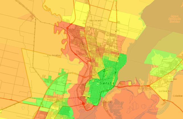 La ciudad de Santa Fe según el mapa interactivo elaborado por el Conicet.