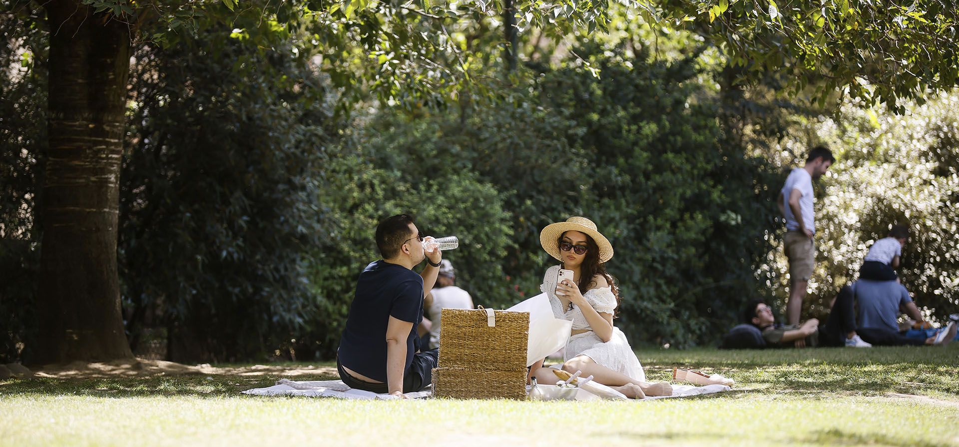 Una pareja se sienta debajo de un árbol en Green Park, para protegerse del sol en Londres, el miércoles 13 de julio de 2022. La Oficina Meteorológica emitió una advertencia de clima ámbar por calor extremo en partes del Reino Unido.