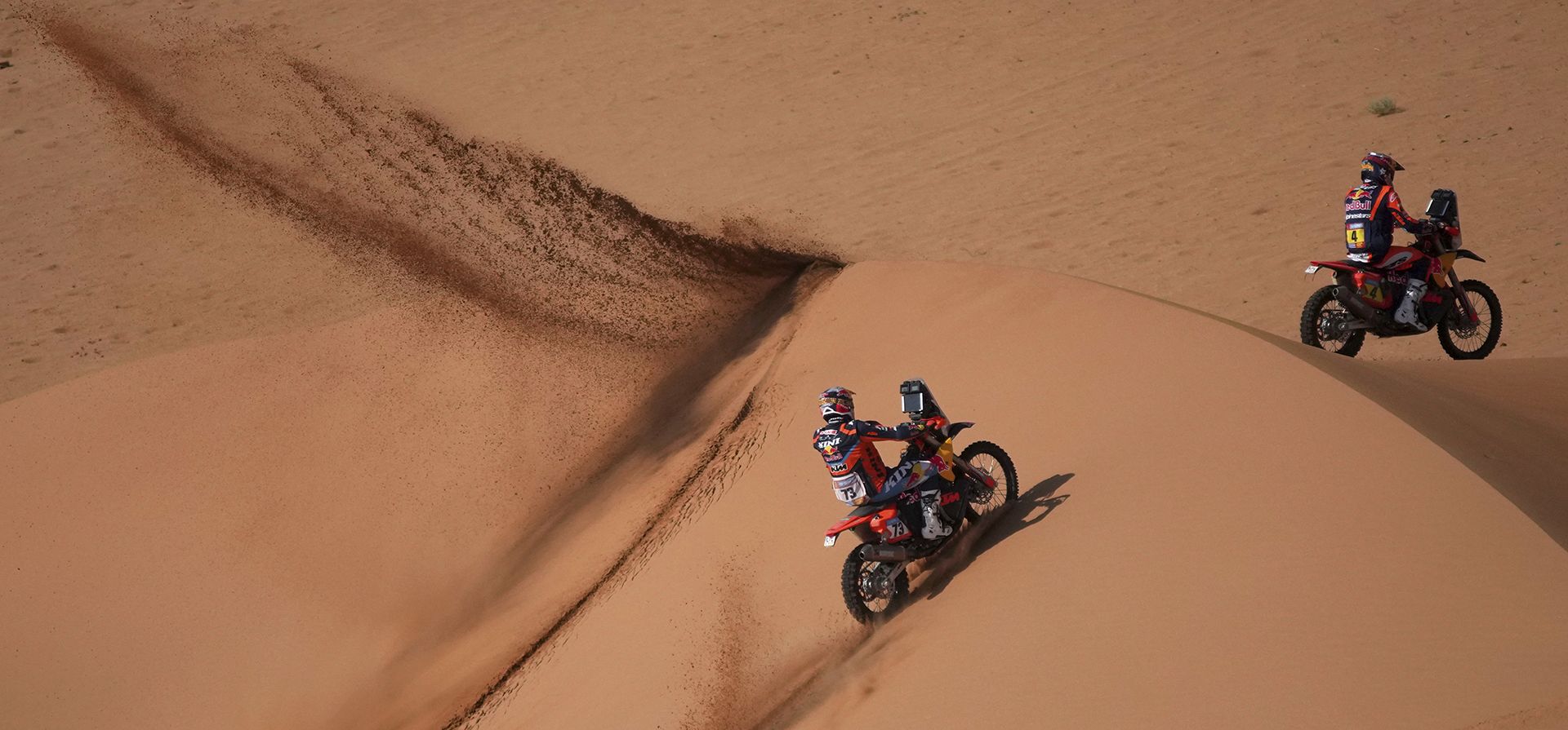 Los motociclistas Edgar Canet de España, a la izquierda, y Daniel Sanders compiten durante la octava etapa del Rally Dakar entre Al Duwadimi y Riad, Arabia Saudita, el lunes 13 de enero de 2025. (Foto AP/Christophe Ena) Los motociclistas Edgar Canet de España, a la izquierda, y Daniel Sanders compiten durante la octava etapa del Rally Dakar entre Al Duwadimi y Riad, Arabia Saudita, el lunes 13 de enero de 2025. (Foto AP/Christophe Ena)
