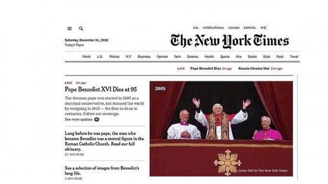 La muerte de Benedicto XVI fue tapa en todos los portales internacionales.
