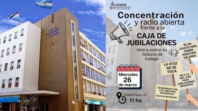 Agmer Paraná organiza una concentración y radio abierta frente a la sede de la Caja de Jubilaciones en Paraná. Será el este miércoles 26&nbsp;