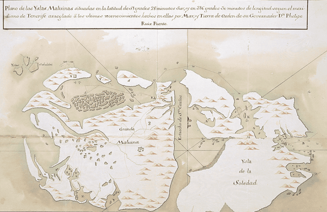 Mapas realizados por Felipe Ruiz Puente, primer administrador espa&ntilde;ol de las islas, y Miguel Bernazani, 1769. Fuente: Malvinas en Im&aacute;genes.
