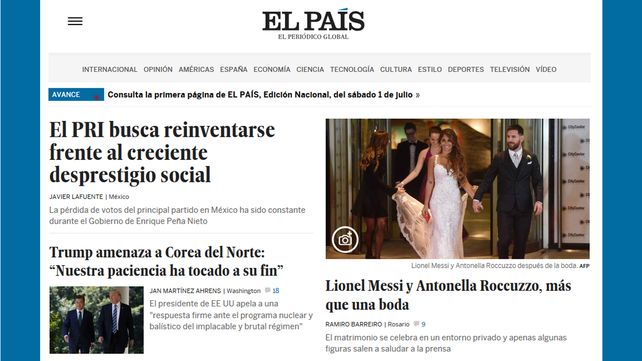 El País también le dio mucho despliegue a la noticia.&nbsp;