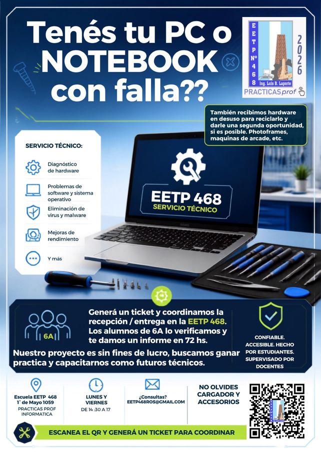 Alumnos de la escuela técnica Nº 468 reparan y reciclan notebooks y PC de forma gratuita