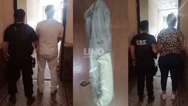 los dos detenidos y el arma secuestrada tras la pelea entre vecinos