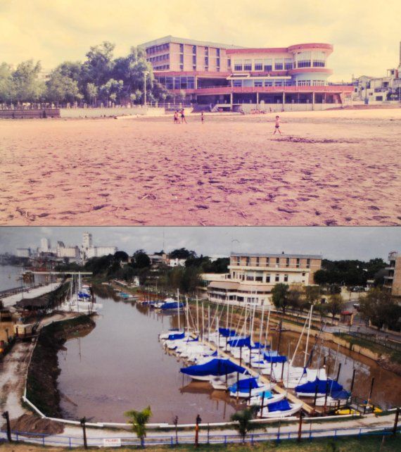 Antes y después de la construcción del espigón y embarcadero al río Paraná.