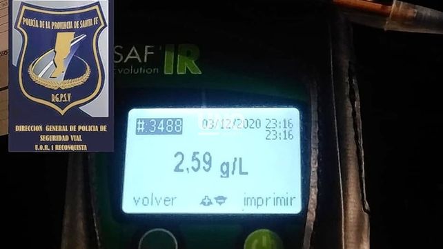 El resultado del testeo realizado durante el control policial El resultado del testeo realizado durante el control policial