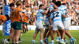 El enorme festejo de Los Pumas en uno de los muchos tries que marcaron al final. Histórico triunfo sobre Australia en el Rugby Championship.