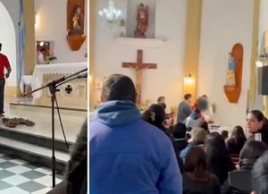 Escándalo en plena misa en Recreo: un hombre irrumpió a los gritos, increpó a los fieles y terminó detenido