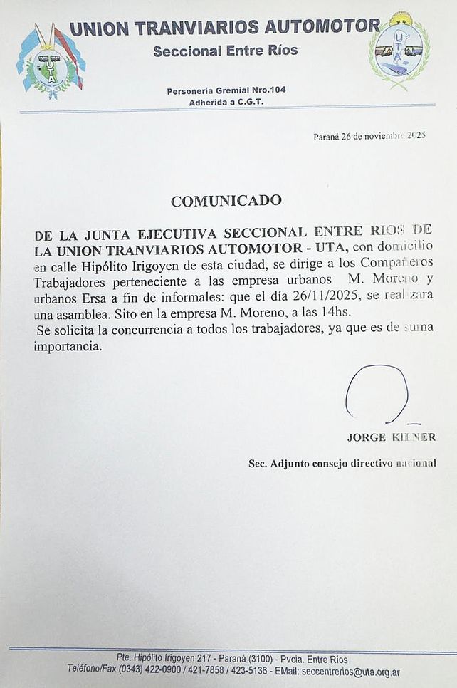 Colectivos: hay asamblea de choferes y no circularán a partir de las 14