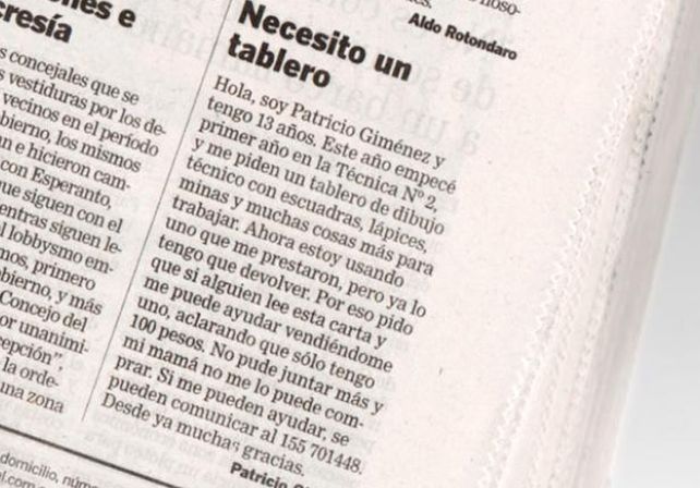 Un chico publicó una Carta de Lectores y la solidaridad lo desbordó