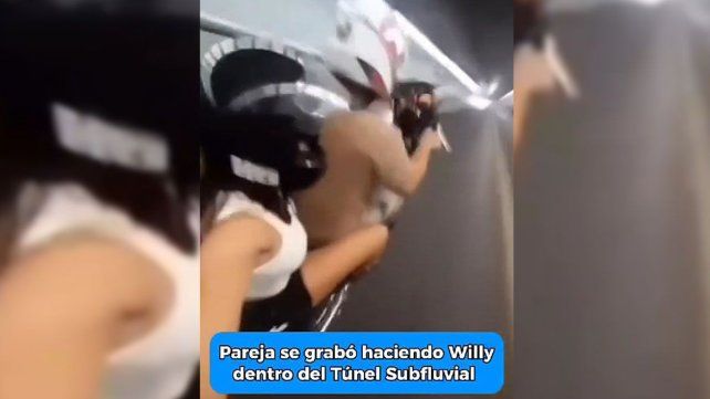 La acompañante del motociclista filmú un video mientras circulaba haciendo Willy en el túnel subfluvial y lo subió a las redes.