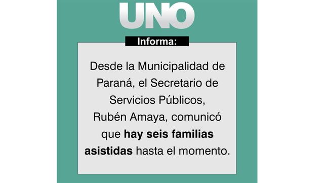 Hasta las 12 habían caído 55,2 milímetros en Paraná y hubo familias damnificadas