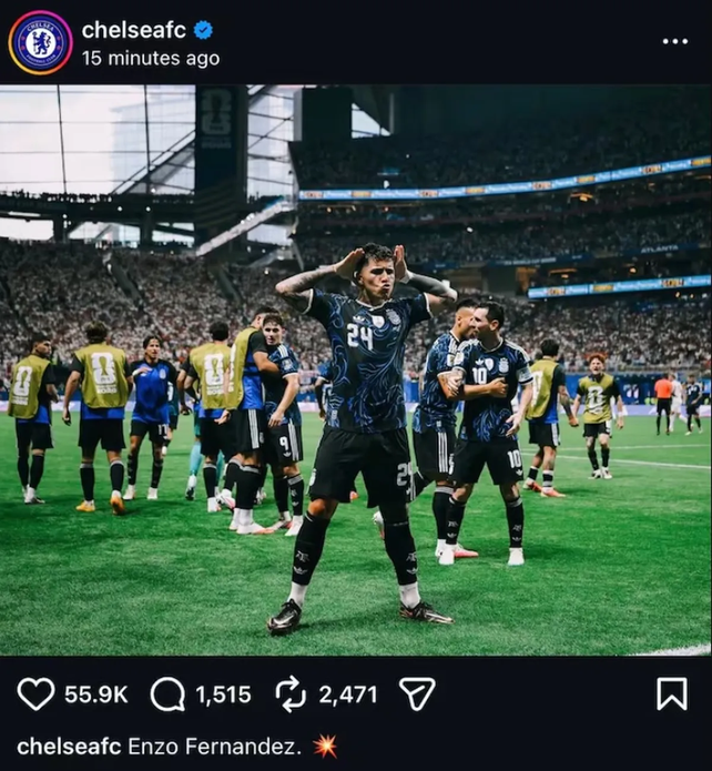 El increíble blooper del Chelsea con el festejo de Enzo Fernández por su golazo a Inglaterra
