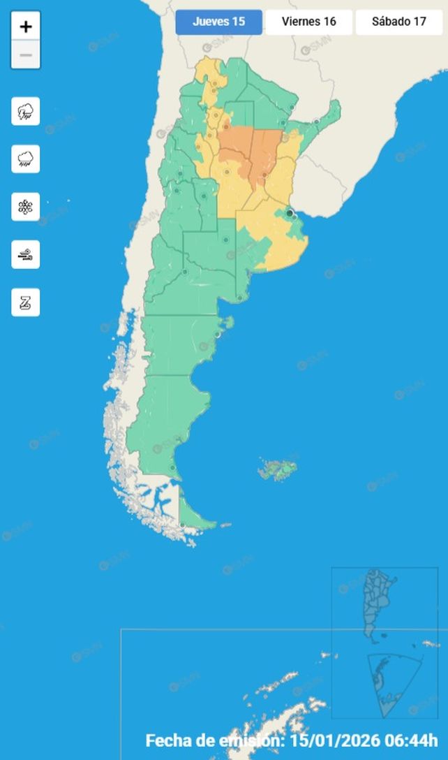 El SMN pronosticó un jueves y viernes inestable y con alertas amarillos por tormentas pra distintas partes de la provincia de Entre Ríos