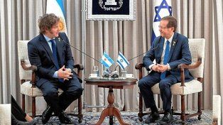 Hamás advierte. El presidente, Javier Milei, en una reunión con el presidente israelí, Isaac Herzog