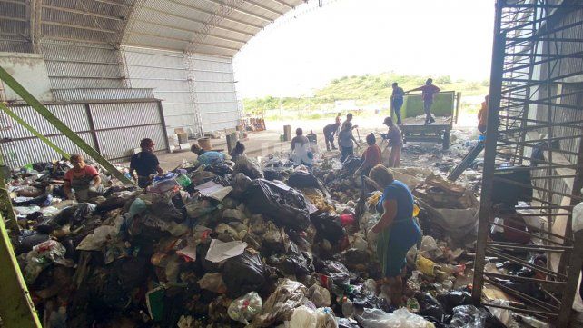 Los trabajadores de la Asociación Dignidad y Vida Sana realizando la separación de residuos de manera manual tras los robos.