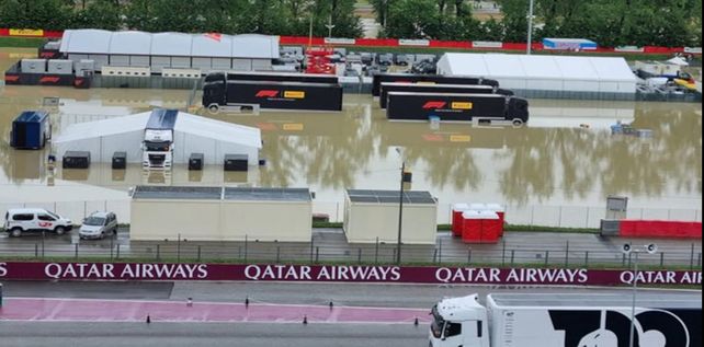 El icónico circuito de Imola también quedó inundado.