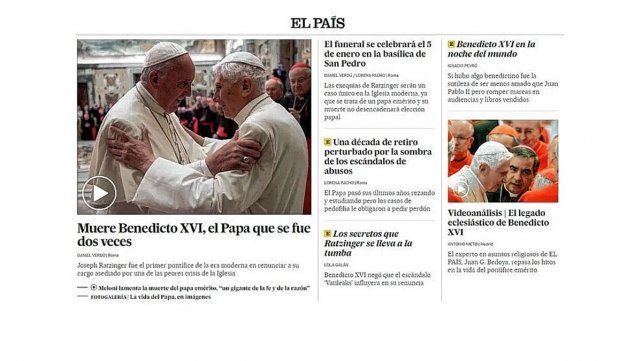 La muerte de Benedicto XVI fue tapa en todos los portales internacionales.