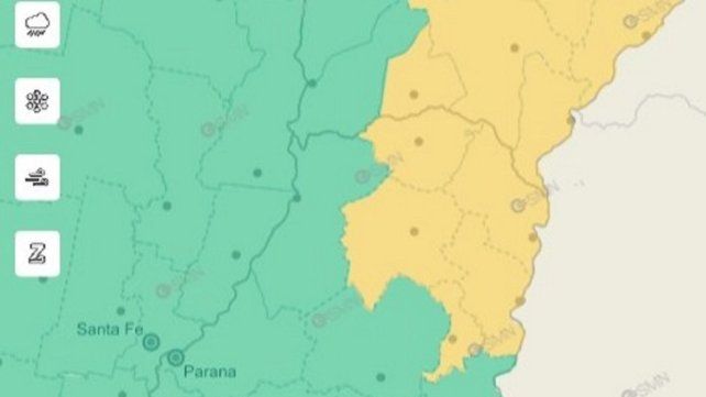 Servicio Meteorológico Nacional: rige una alerta amarilla por tormentas para el noreste entrerriano
