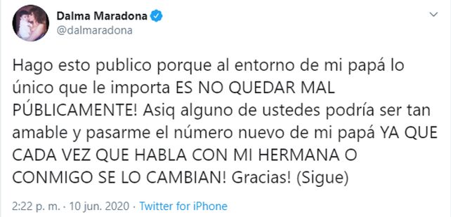 Rocío Oliva respondió a los picantes tuits de Dalma Maradona, pero después borró el mensaje