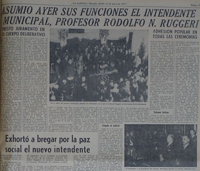 La intendencia de Rosario en aquel 1973 fue para el vencedor de las elecciones