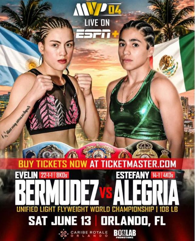 El cartel de promoción del combate de boxeo entre La Princesita Bermúdez y la mexicana Osorio.